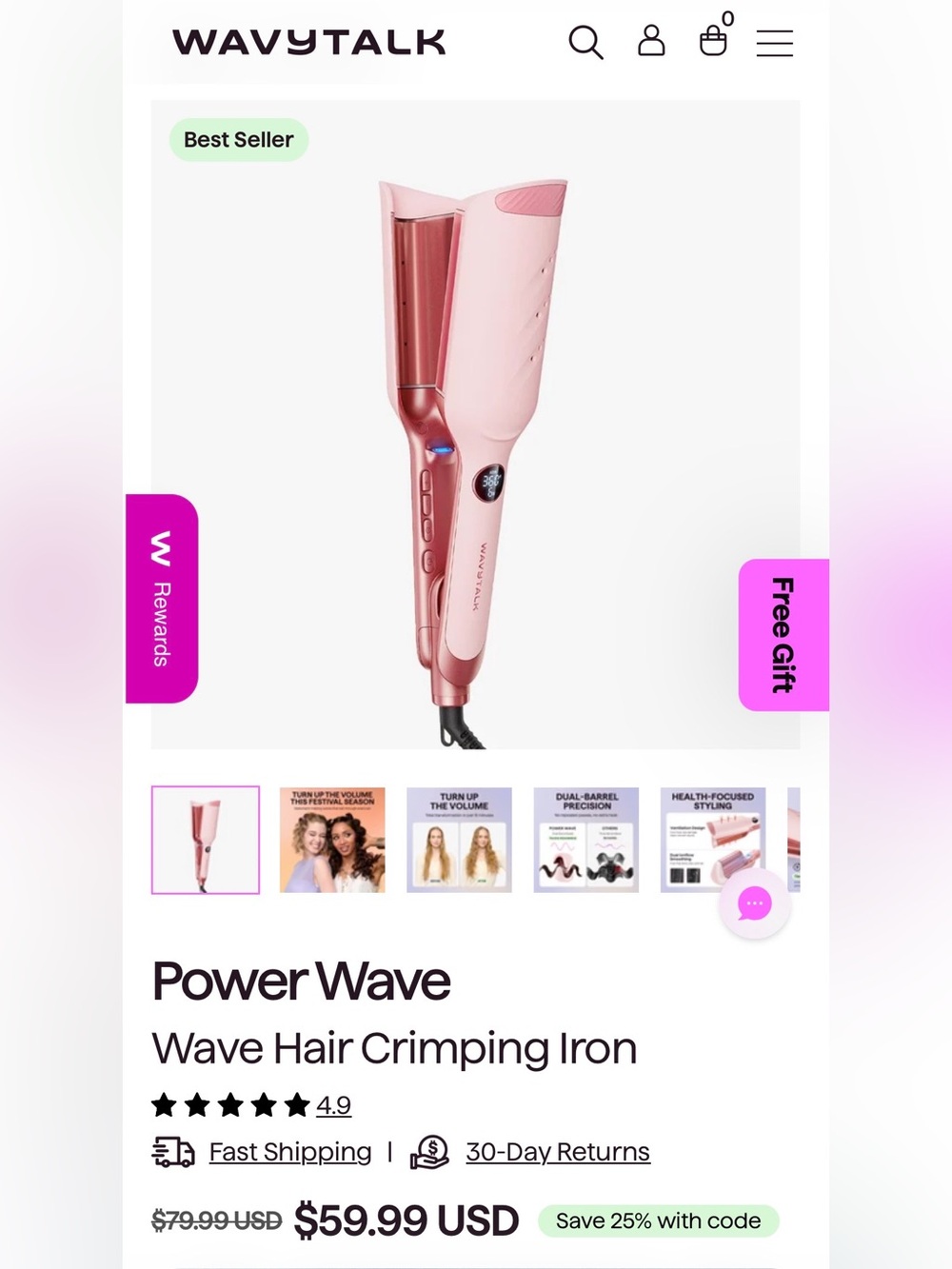 WavyTalk Power Wave Dual-Barrel Crimper — Pink
